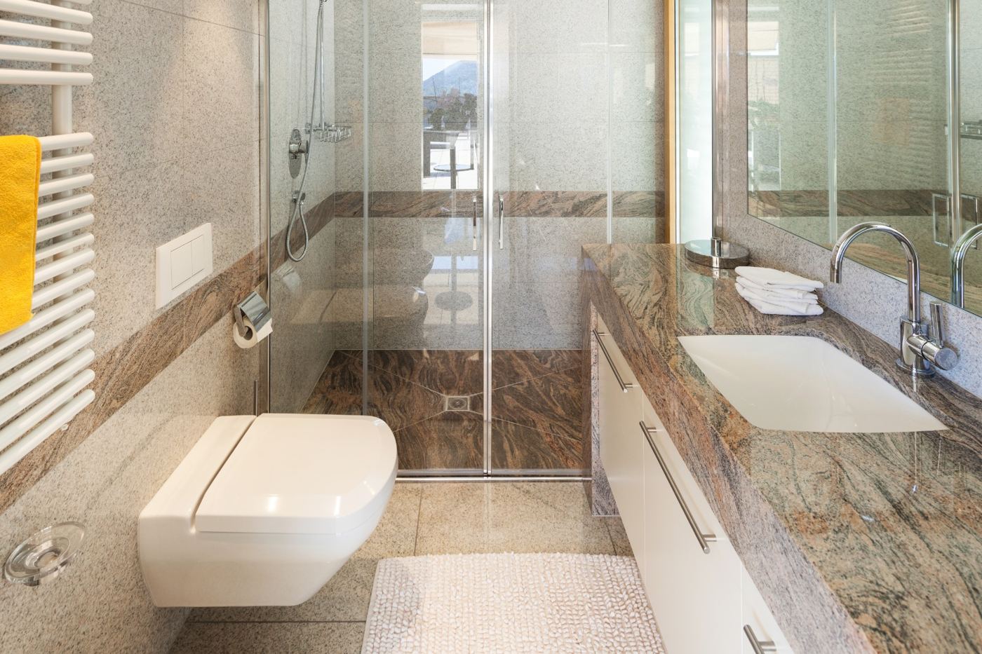 Walk-in shower and basin