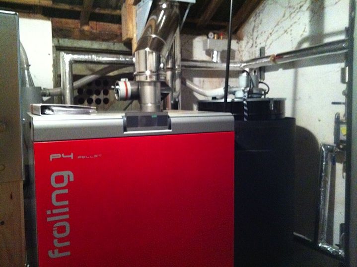 Biomass boiler installed in a plant room