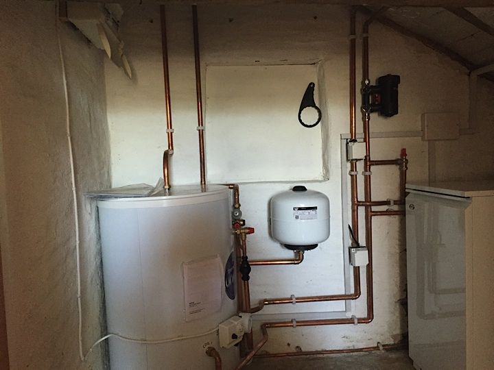 Hot water cylinder and pipework installed by Exmoor Heating